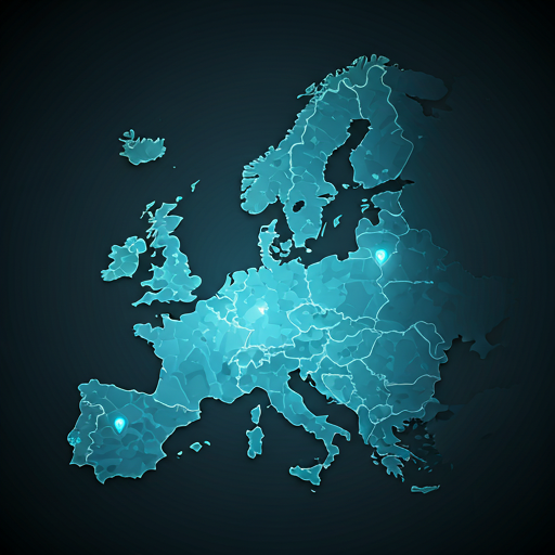 Stylized map of Europe with pins on London and France